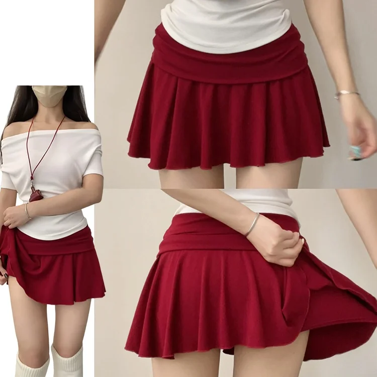 White Flattering Tennis Skirt Women's Casual Ant Waist Slimming ort Skirt Summer 2025 New American Sle High Waist Elastic...