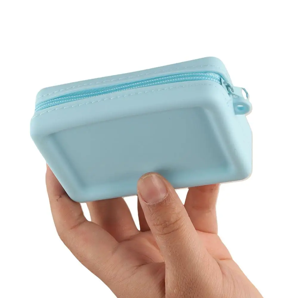 Macaron Color Silicone Cosmetic Bag Rectangle Coin Purse Multifunction Storage Bag Makeup Holder Solid Color Small Item Bag