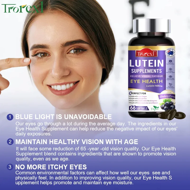 Trorexl Eye Health Vitamins with Bilberry Zeaxanthin Lutein - Macular Support Supplement