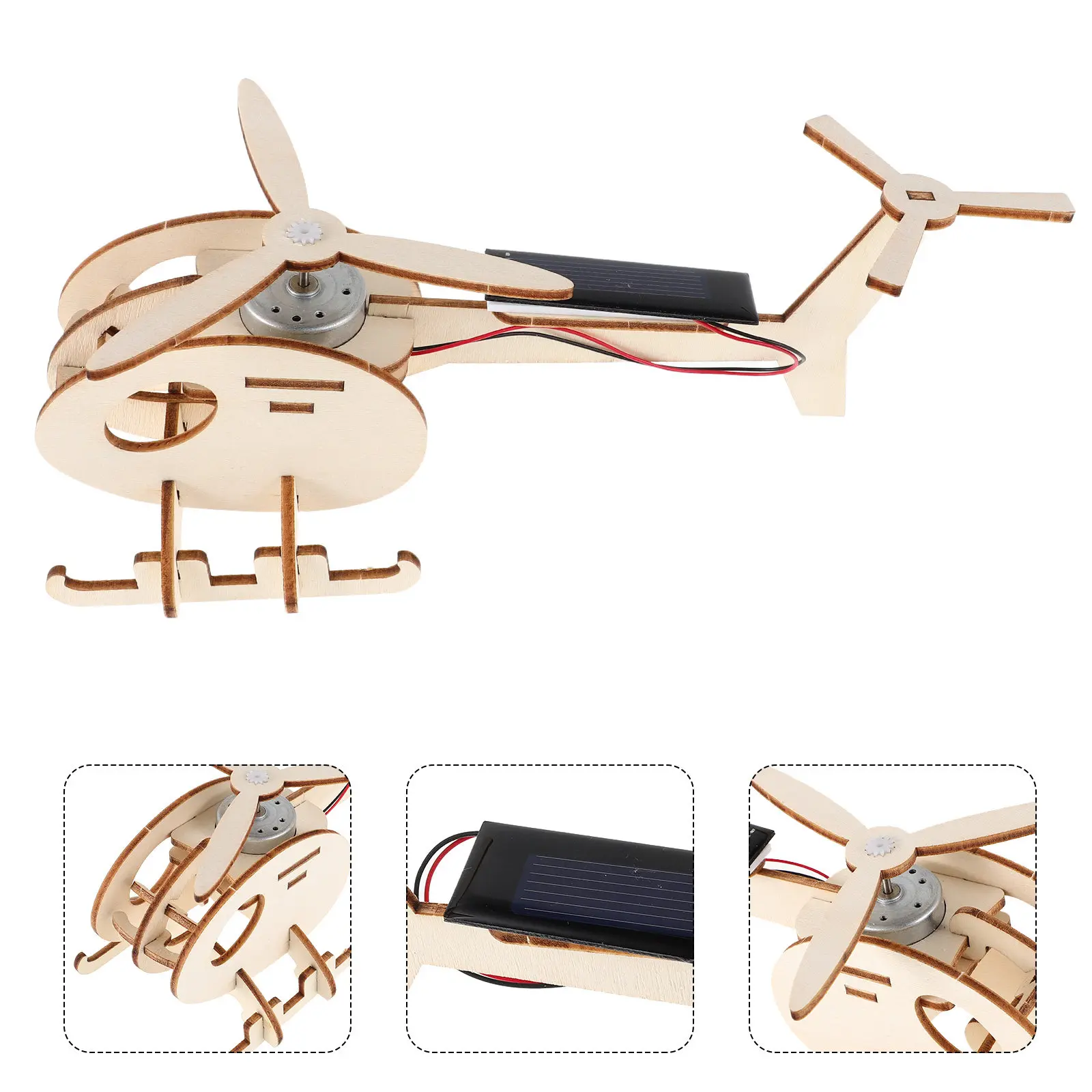 1Set DIY Solar Powered Helicopter Wooden Construction Kit Kids Science Education Outdoor Exploration
