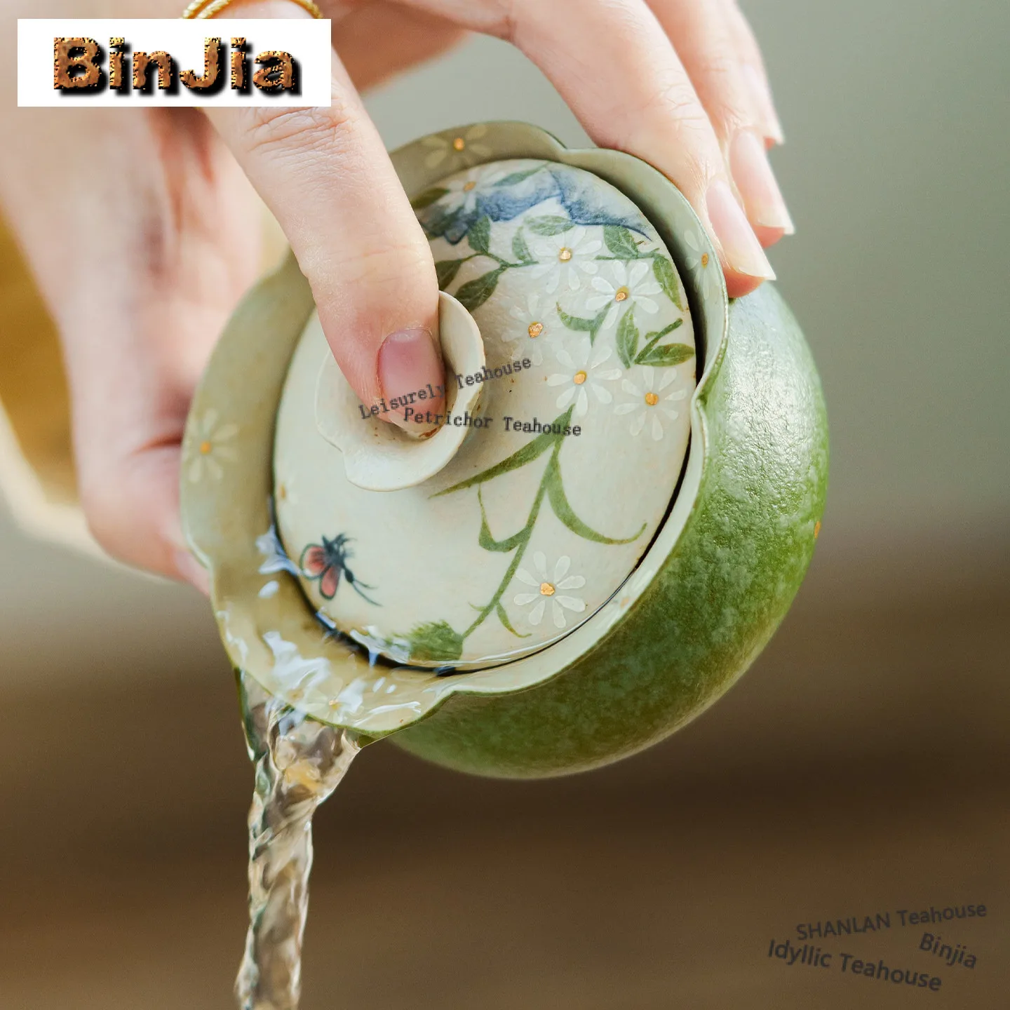 

100ml Citrus Green Hand Painted Daisy Gaiwan Antique Tea Tureen Tea Bowl With Lid Kit Tea Brewing Cover Bowl Drinkware Craft