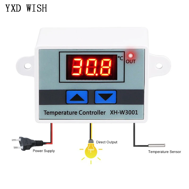 XH-W3001 Digital LED Temperature Controller W3001 12/24/220V per incubatore raffreddamento riscaldamento interruttore termostato sensore NTC