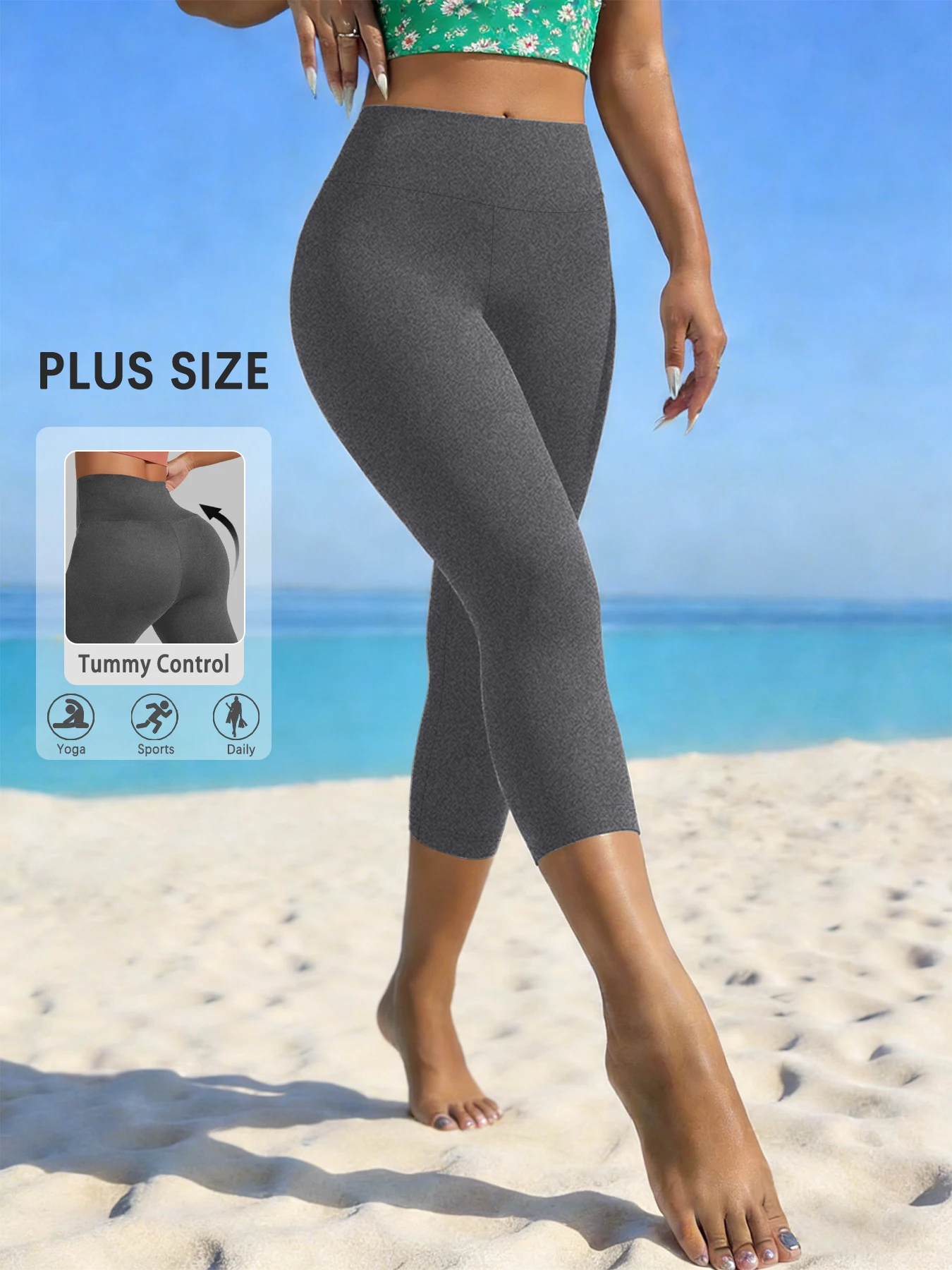

Plus Size High Waisted Yoga Pants for Women Capri Pants Super Soft No See Through Workout Running Home Lounge Leggings