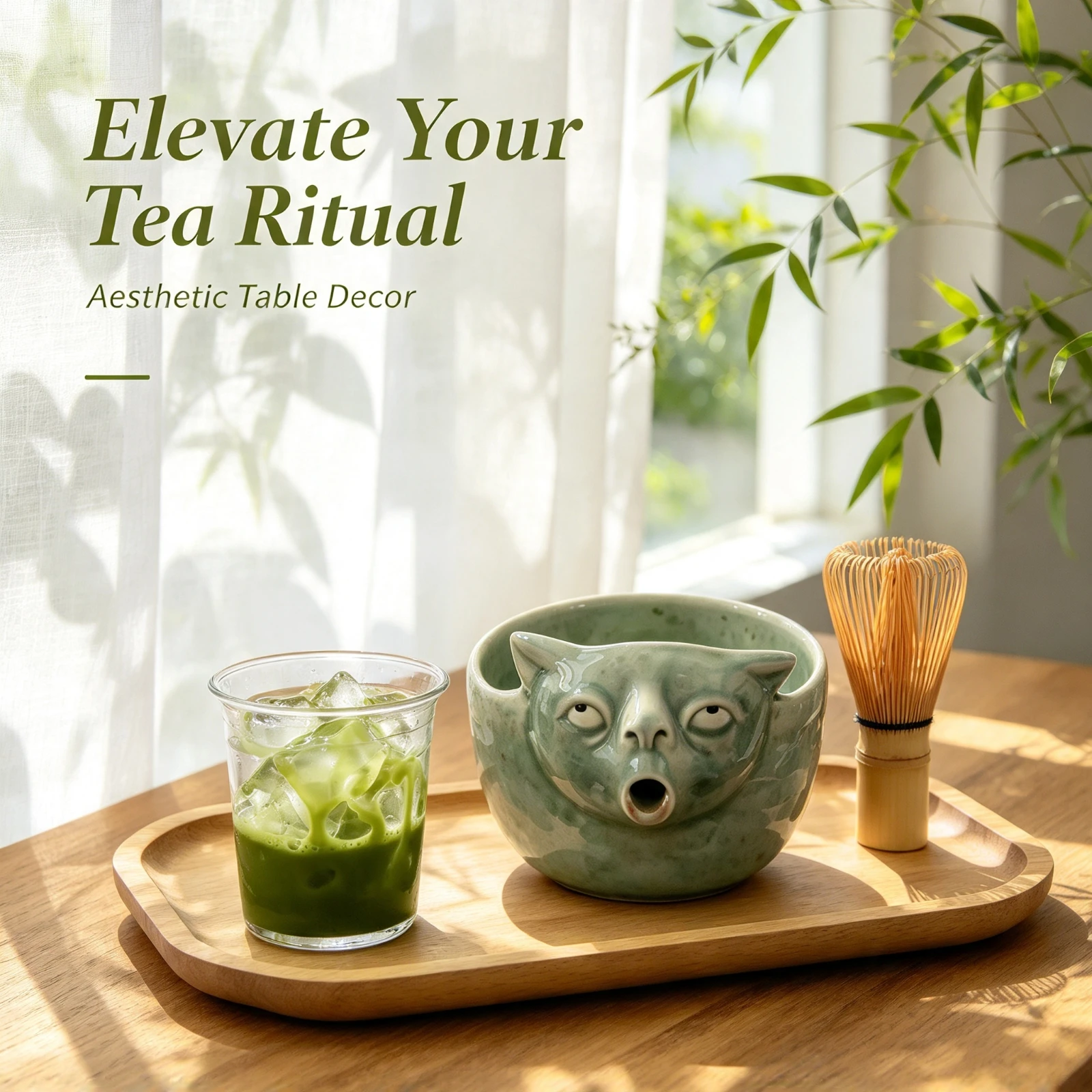 Ceramic Funny Face Matcha Bowl Tea Cup Handmade Green Tea Chawan Double Spout Pouring Japanese Kitchen Drinkware Home Decor Gift
