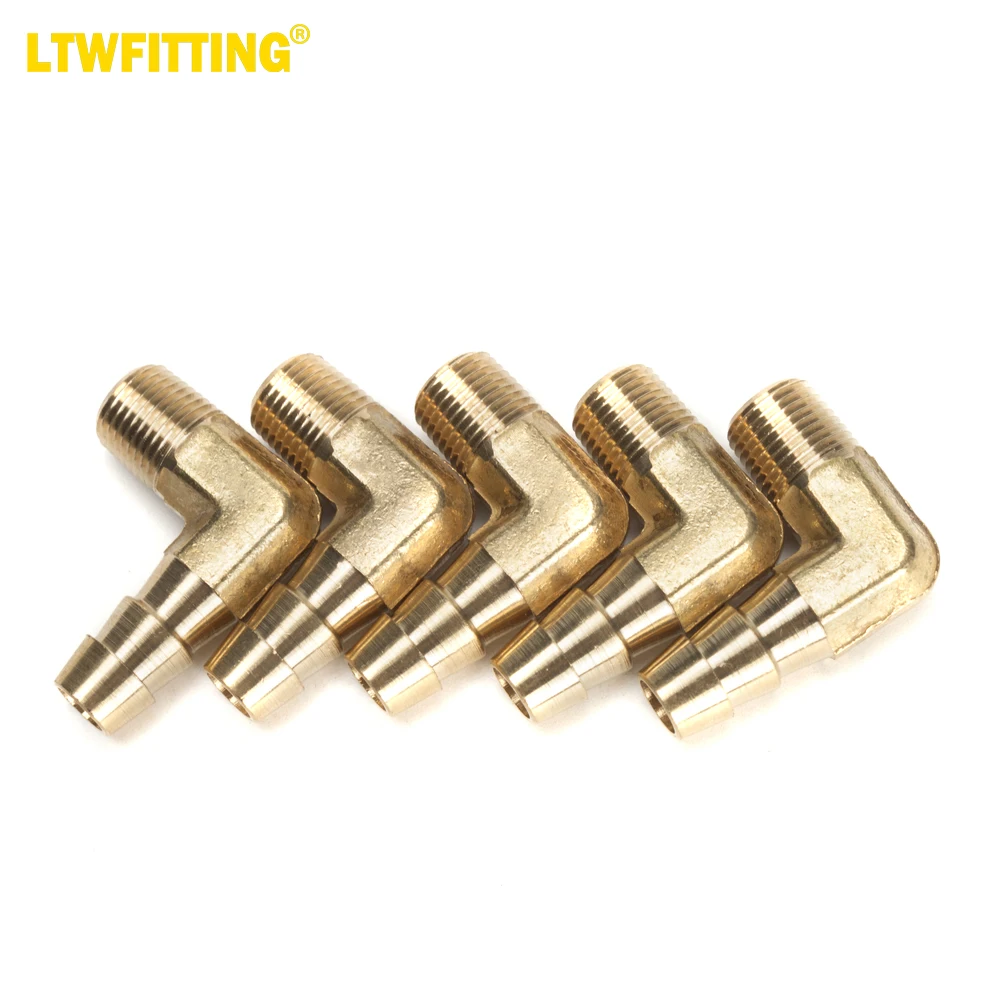 LTWFITTING 90 Degree Elbow Brass Barb Fitting 5/16 ID Hose x 1/8-Inch Male NPT Air(Pack of 5)