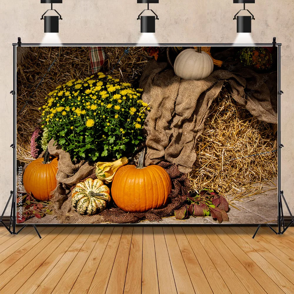 NITREE Halloween Background Autumn Pumpkin Farm Haystack Fallen Leaves Baby Photography Studio Prop Background  NG-04