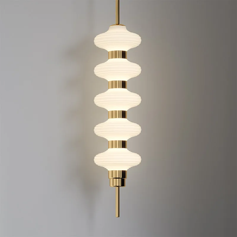 

French light luxury modern bedroom bedside living room study glass designer decorative cream wind telescopic rod chandelier