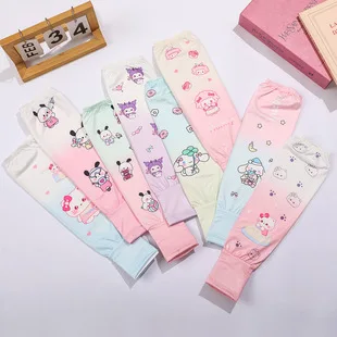 Sanrio Cinnamoroll Mymelody Kuromi Cartoon kids Ice Sleeves Elastic Arm Sleeves Fingerless Long Gloves Protection Arm Cover