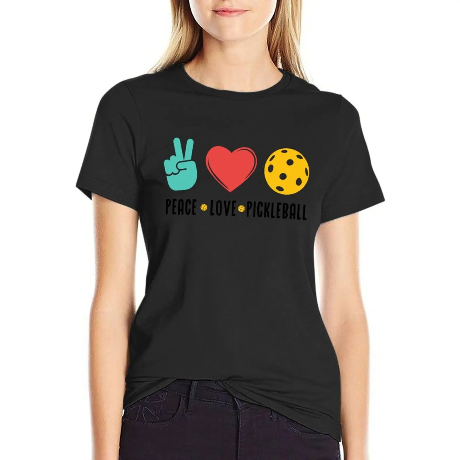 

Funny Peace Love Pickleball for Pickleball Player T-Shirt hippie clothes customizeds female t-shirt dress for Women long