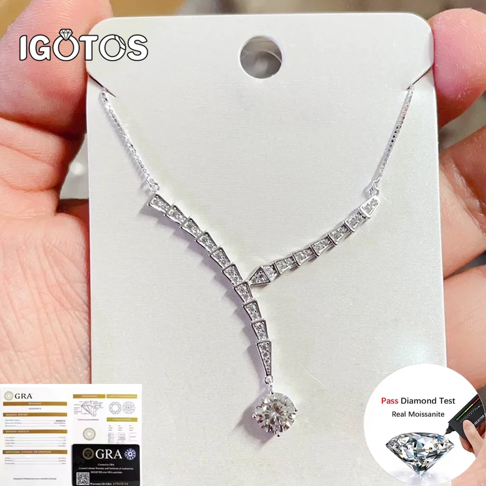 

IGOTOS D VVS 1CT Moissanite Pendant Necklace for Women V-Shape Collarbone Neck Chain 925 Sterling Silver Lab Diamond Jewelry