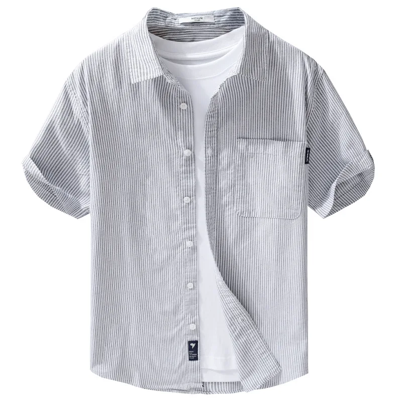 Chemise rayée à manches courtes pour hommes, 212 coton, mode d'été, haut de gamme, haute qualité, classique, simple, chemisiers basiques pour adolescents, Y-100%