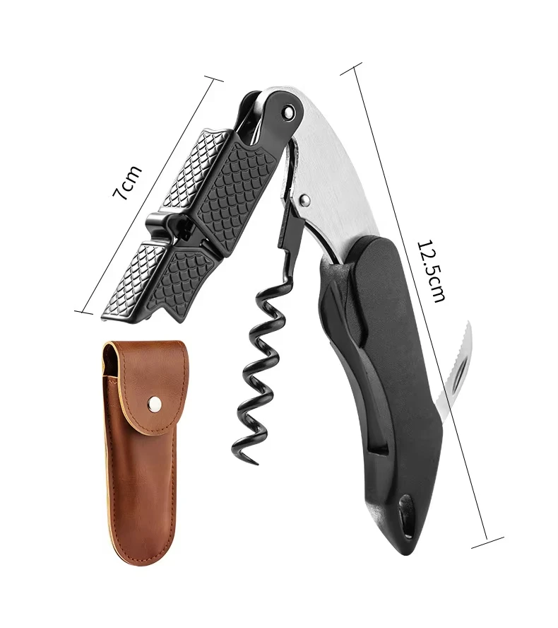 Metallic Double Hinged Waiter’s Corkscrew,Wine Key with Foil Cutter Loaded Lever Wine Bottle Opener Sharp Micro-Serrated Knife