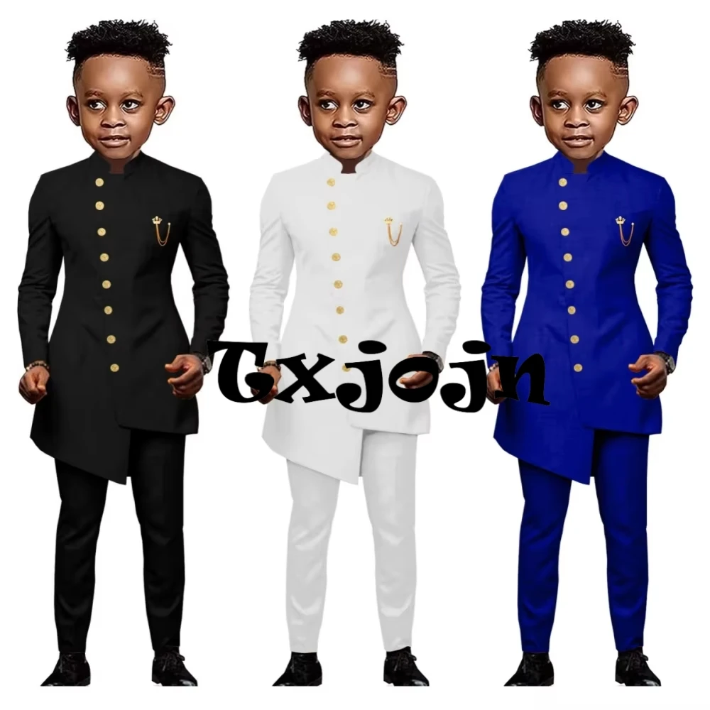 Быстрая доставка, модный костюм, комплект из 2 предметов для африканских мальчиков, элегантные красивые детские костюмы, праздничная одежда, смокинг с золотыми пуговицами