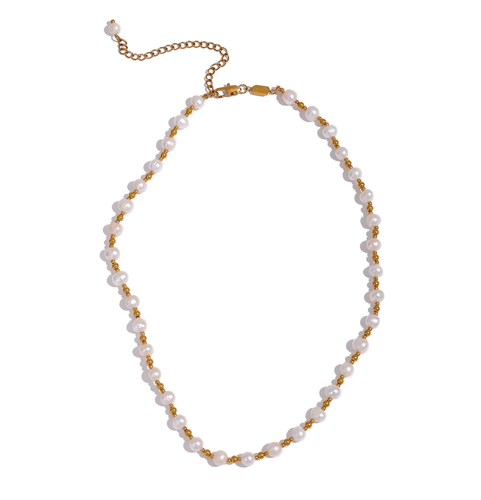 Yhpup Edelstahl Perlen Natürliche Perlen Mischen Handmade Fashion Halskette frauen Luxus Zarte Grundlegende Collier Schmuck Chic Geschenk – Detail 8