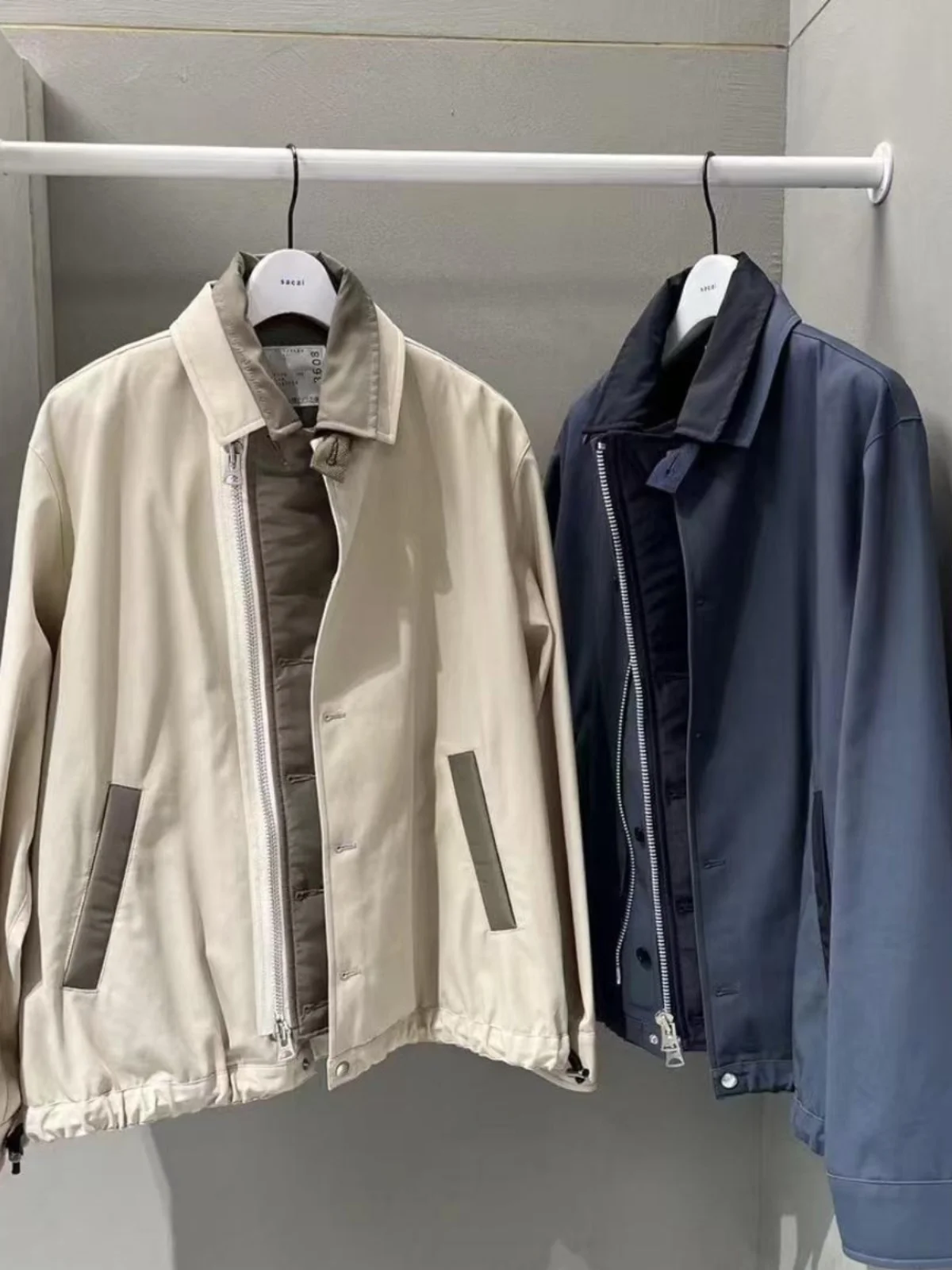 

FOGSACAI 2025 Spring New Version Loose Men's Patchwork Jaet Faion Urban Sle Long Sve Zipper Closure Outerwear