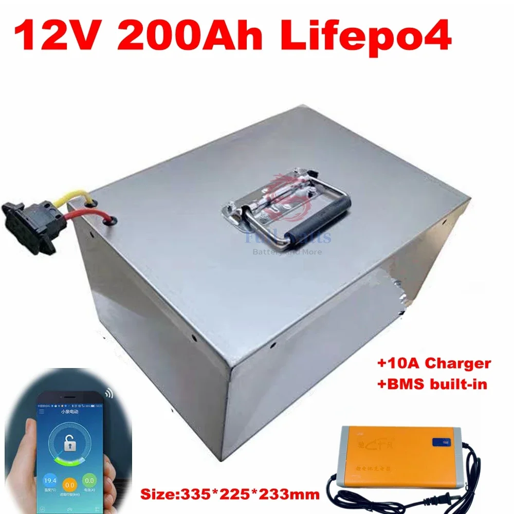 12.8V 12V 200Ah LiFePO4 Lithium ion battery pack for RV Caravan electric cars solar energy storage Solar panel+10A charger