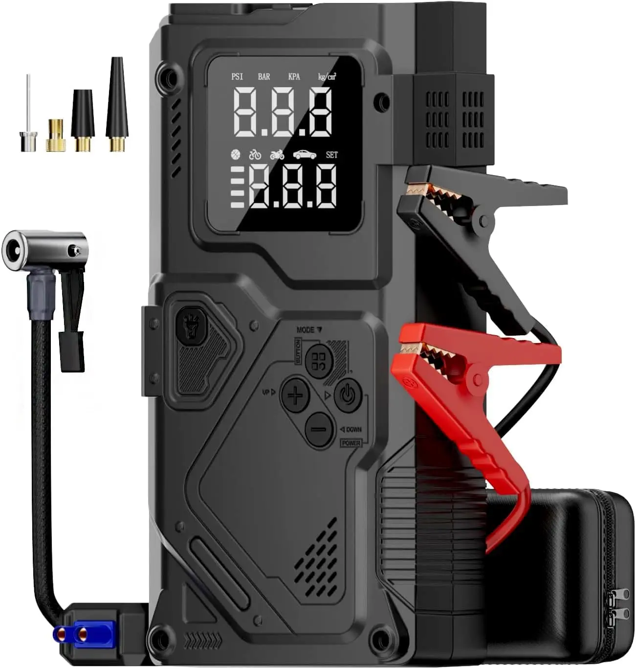 

3000A Jump Starter with Air Compressor - 150PSI Tire Inflator, 12V Portable Booster Pack with Light & Cables