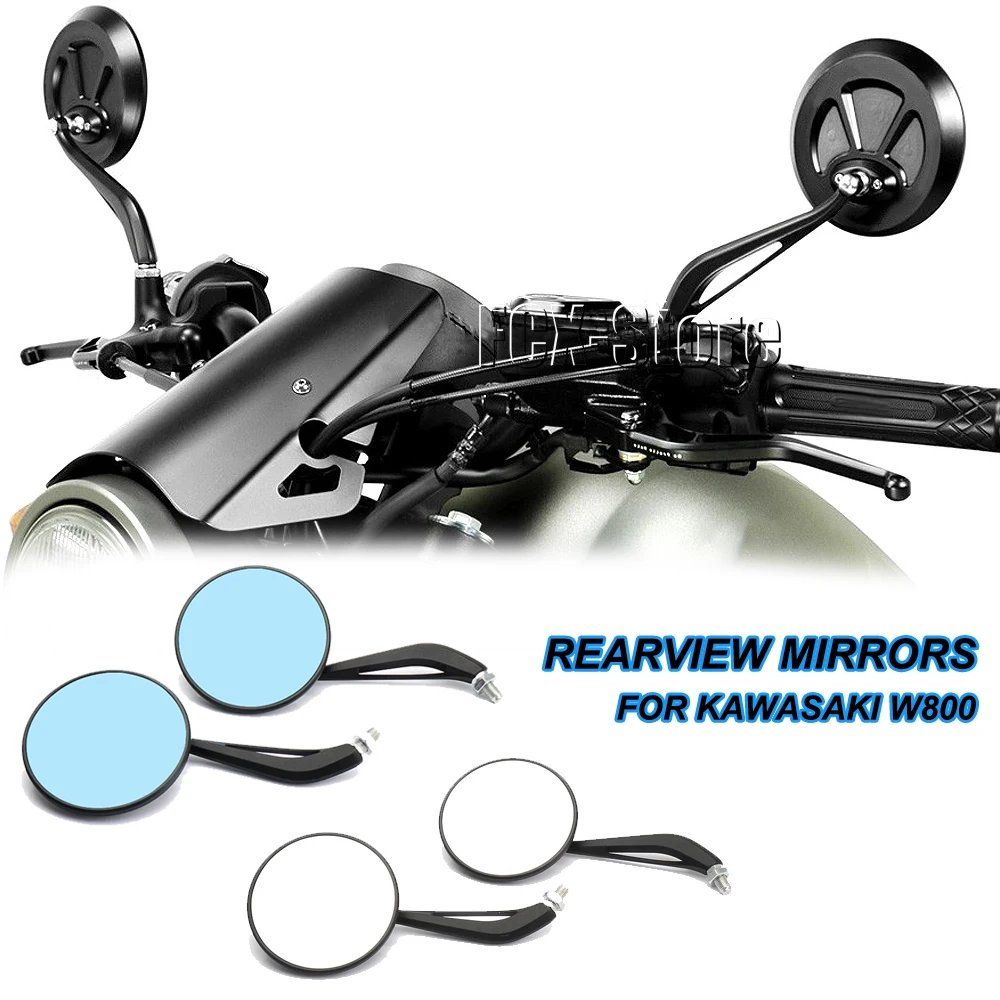 New Motorcycle Side Rearview Mirror For Kawasaki W 800 W800 w800 Aluminum Adjustable Rear View Mirror Clear/Blue lenses Kit