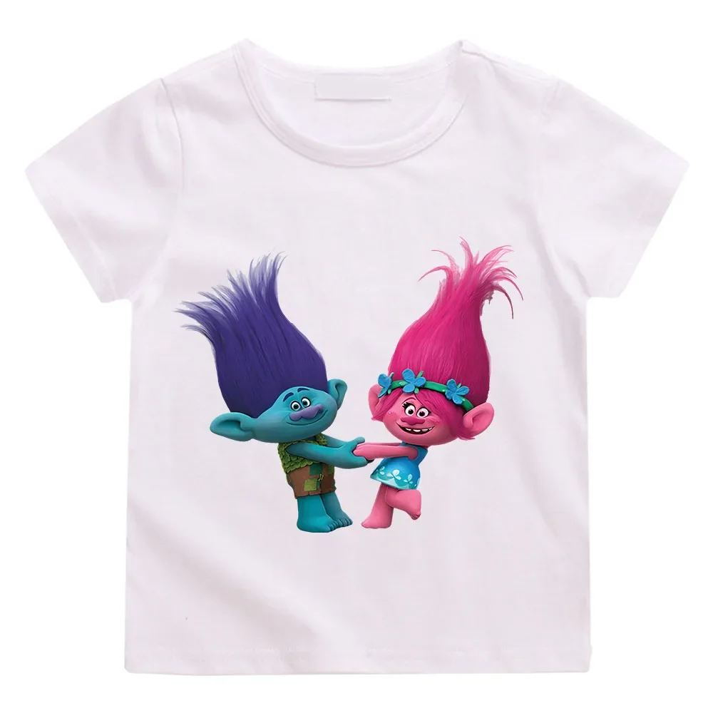 

Anime Trolls Prince and Broppy Print T-shirt 100% Cotton Kawaii Short Sleeve Kids Clothes Girls Y2k Childrens Day Gift Costumes
