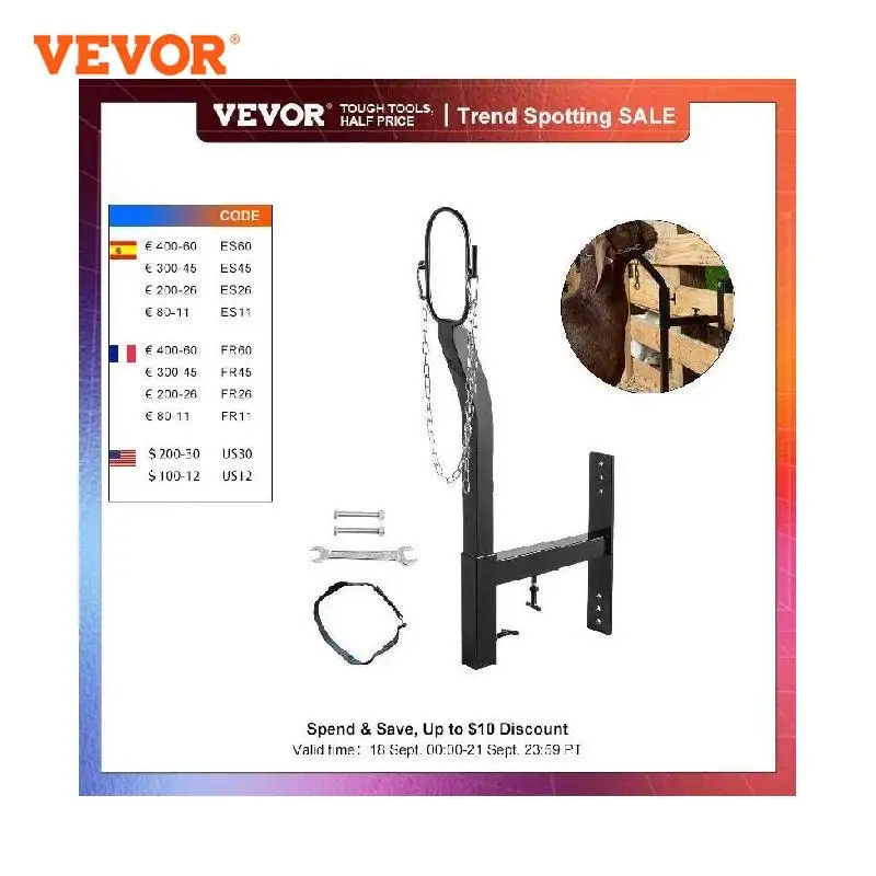 VEVOR Galvanized Livestock Stand Adjust Trimming/Shaving Stand Black/White Adjust Livestock Stand Nose Loop Goat Trimming Stand