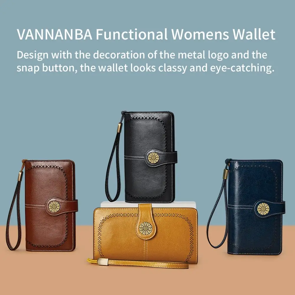 Vananba Womens Multi Card Large Capacity Wallets RFID Blocking Genuine Leather Credit Card Holder Wristlet Organizer with Zipper