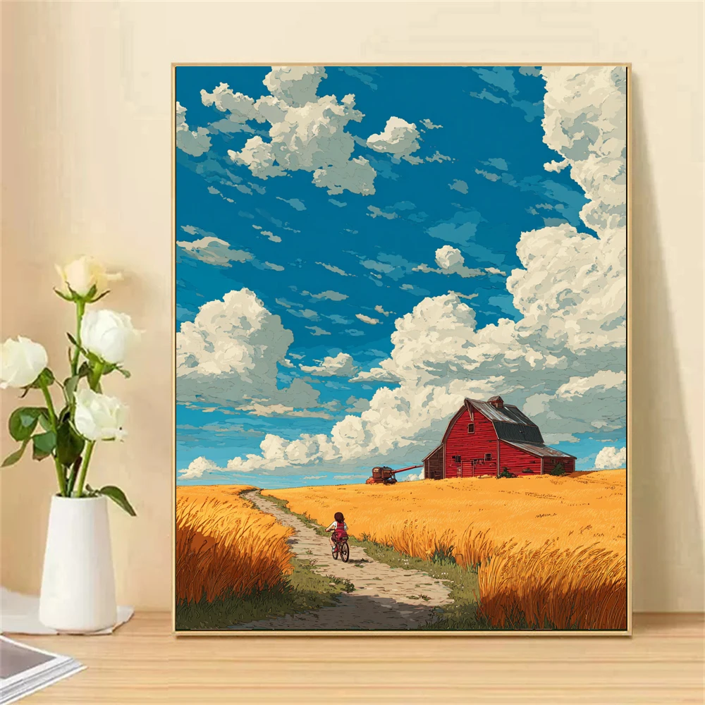 Paint by Numbers For Adult Kit Golden Wheat Fields Dropshipping acrylic Oil Painting Canvas by Number Home Decor