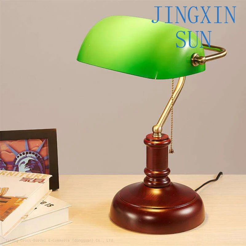 European Modern Antique Style Desk Lamp Hotel Bedside Desk Light Green Banker Book Reading Brass Lamp desk lights