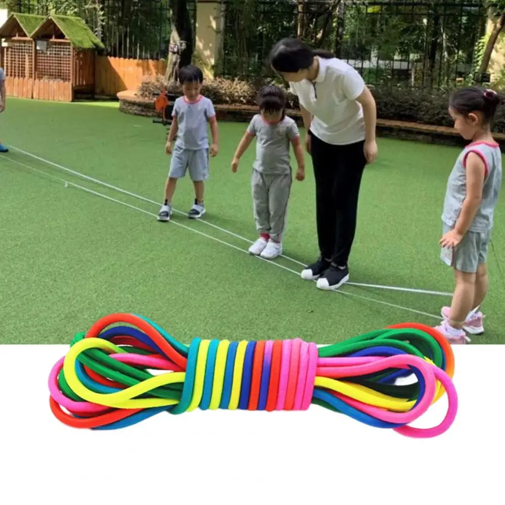 

Jump Rope Adjustable Bright Color Highly Elastic Interactive Game Polyester Jump Rope Rubber Band Toy Fitness Equipment for Kids