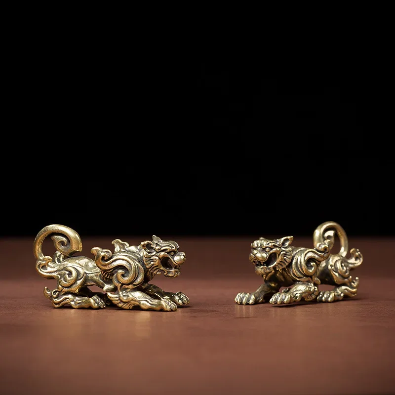 1/2Pcs Brass Solid Kirin Small Ornament Desktop Creative Ornament
