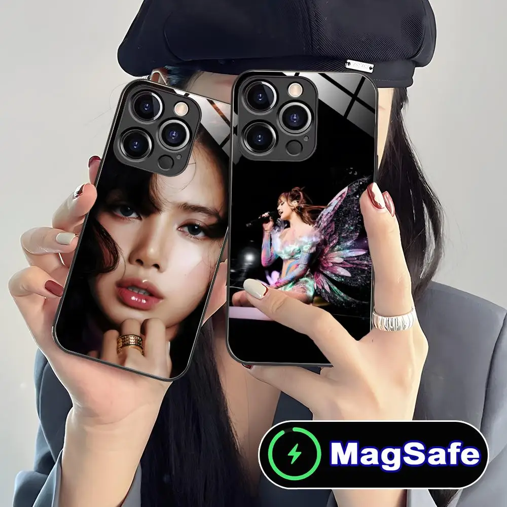 KPOP 걸그룹 리사 아이폰 17 16 15 14 13 12 11 프로 맥스 플러스 미니용 마그세이프 글래스 컬러 커버 스마트폰 케이스