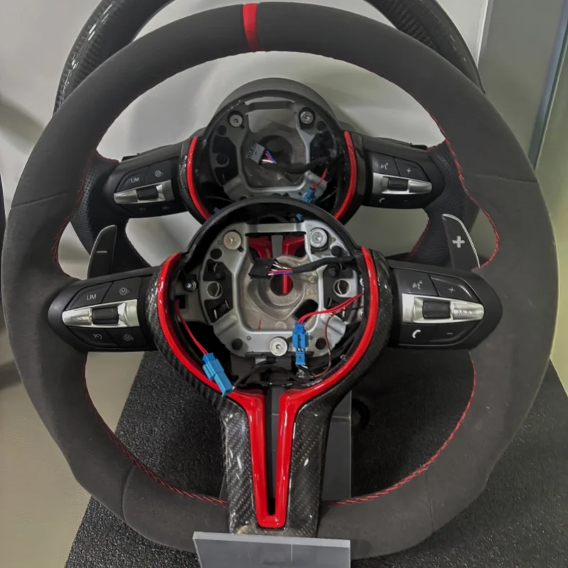 Red Blue Stripe Perforated Flat Bottom Steering Wheel For BMW F10 F11 F15 F25 F20 F23 F22 F45 F30 F36 F48 E87 E90 E70 E71 E92