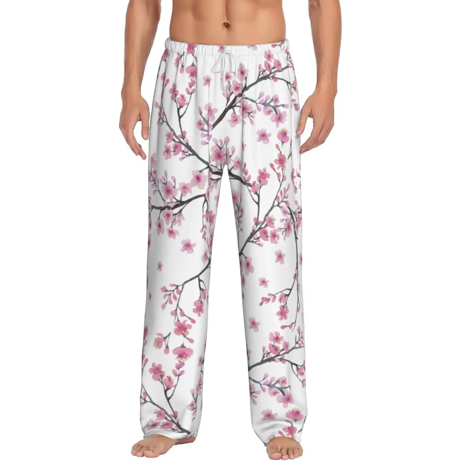 

Мужские 3D-брюки для сна с цветочным принтом вишни по индивидуальному заказу, высококачественные спальные брюки с карманами для домашнего использования