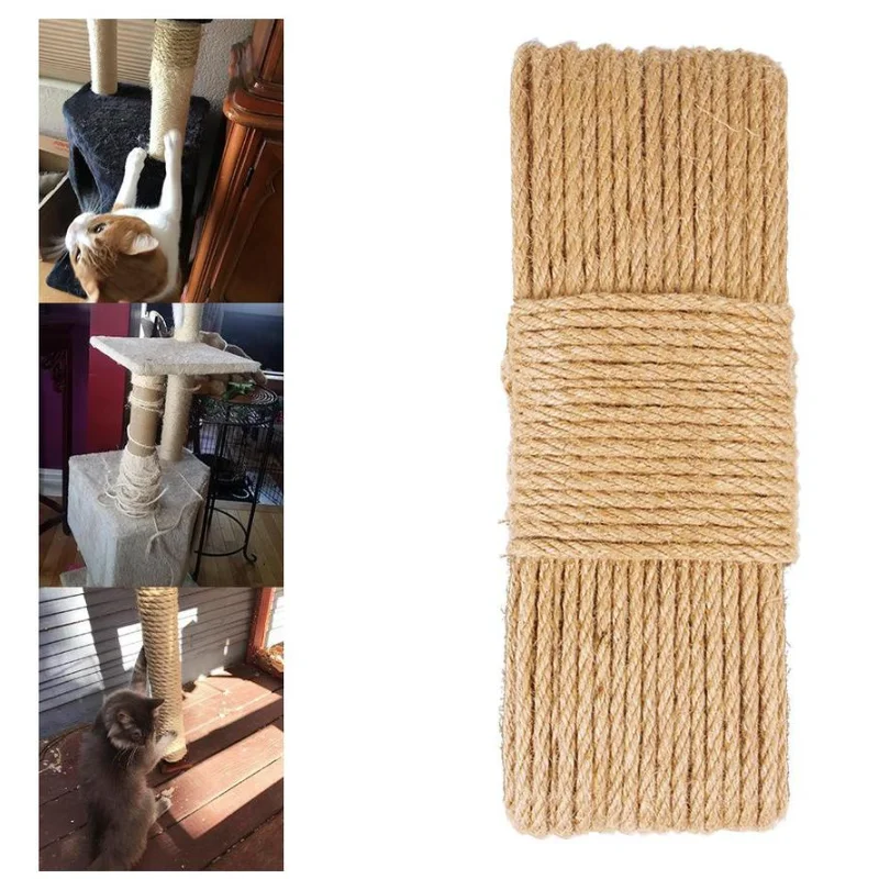 Cuerda de sisal natural DIY para gatos, marco de escalada y rascado, cuerda de algodón especial resistente para rascar, juguete para gatos - 4/6/8mm