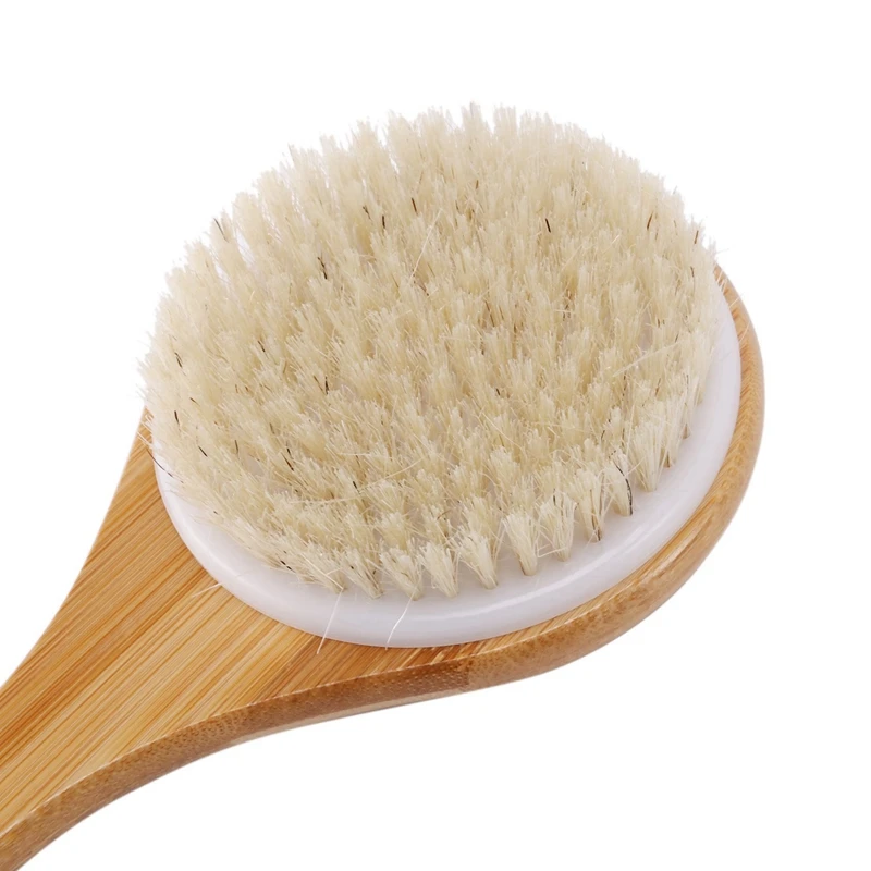 3X spazzola per il corpo in pelle secca spazzola esfoliante per bagno setole naturali Scrubber per la schiena con manico lungo in legno per doccia