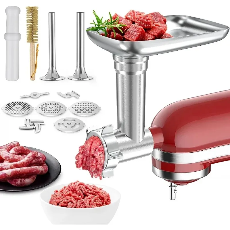 Food grinder accessories are compatible with all stand mixers, including 3 sausage-filled tubes