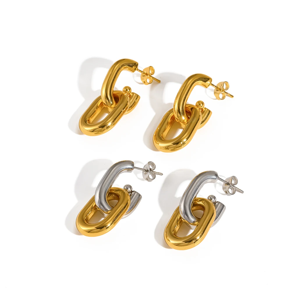 Geometrische Chunky Ohrhänger aus 316L Edelstahl, 18K vergoldet, wasserdicht, Modeschmuck, Geschenk für Frauen