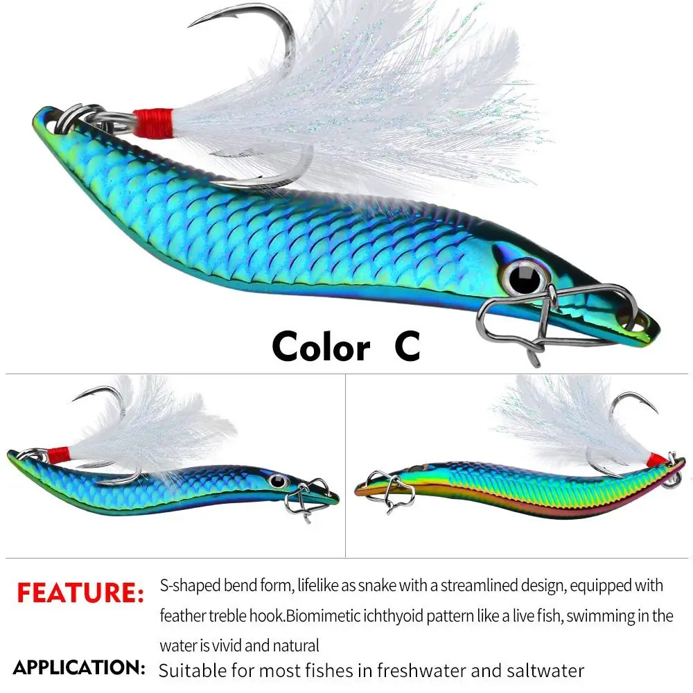 10g15g 20g Metal VIB Leech Spinners Spoon Lures with Feather Hook VIB Leech Fishing Lures S Leech Bait Leech