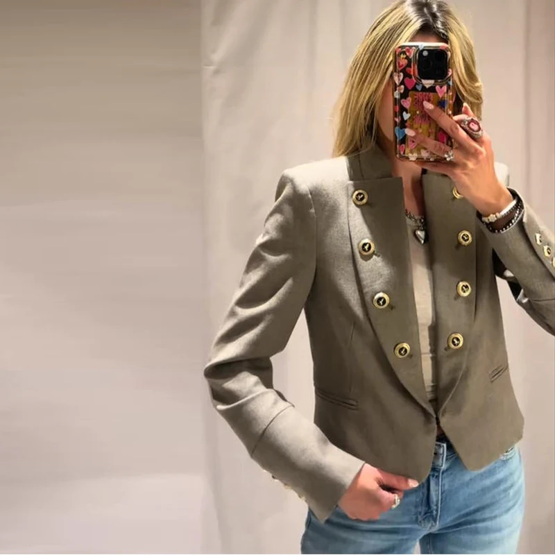 Spring New Women's Blazers Blouse 2026 fashion Jackets Retro Slim V-neck Short Office Blazers Elegant Women's Youth Street Coats