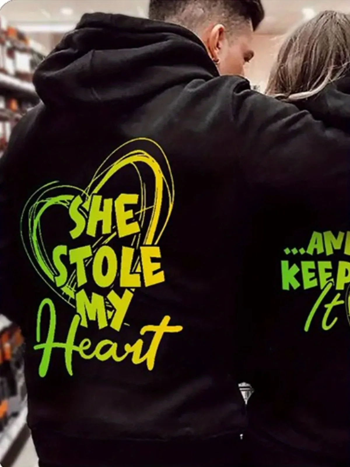 1 STÜCK [Paar-Stil] Lässiger Pullover „She Stole My Heart“-Muster, passender Paar-Hoodie, bequemer und lockerer Valentinstagsgeschenk-Pullover