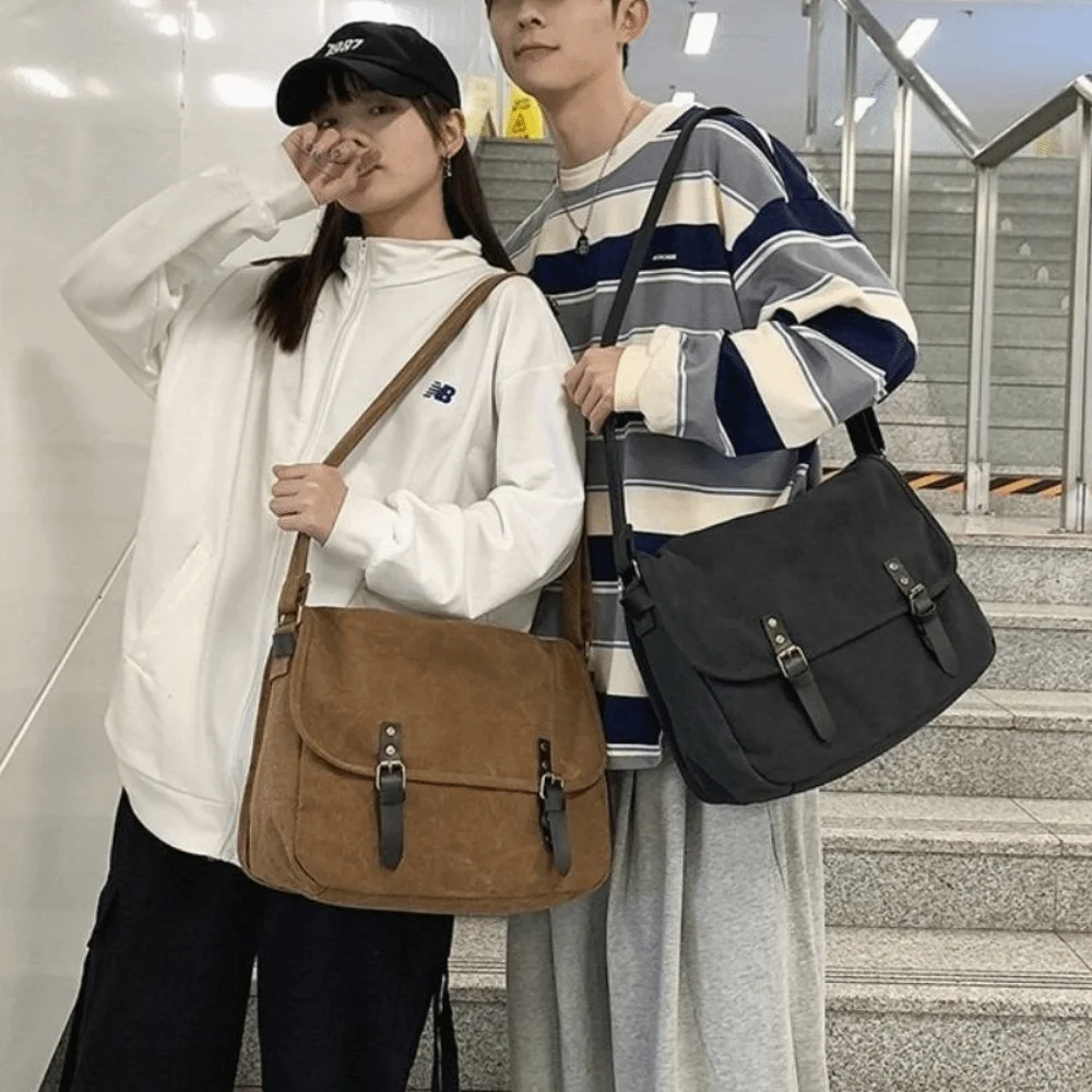 

Durable Vintage Shoulder Bag Large Capacity Fashion Messenger Bag Casual College Style Canvas Bag Work