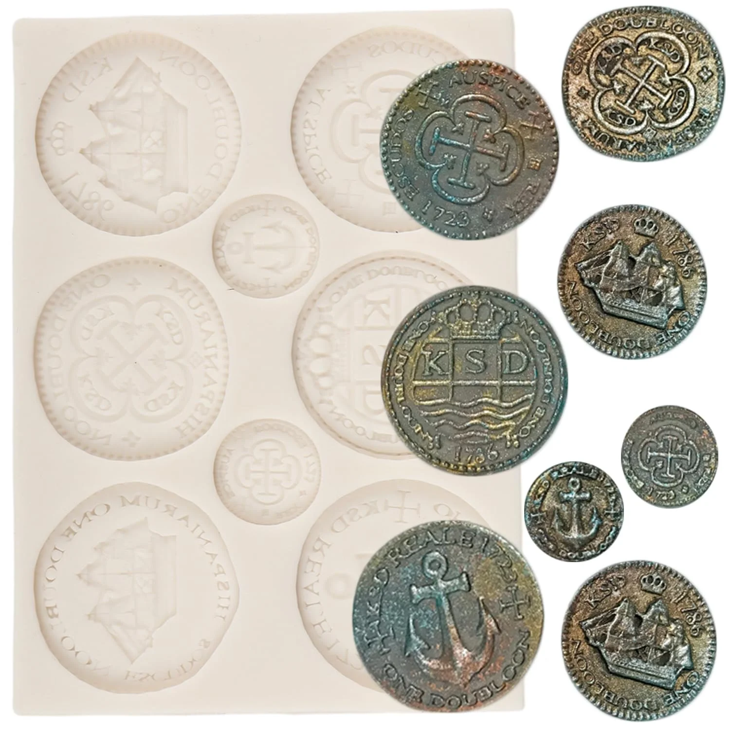 Treasure Coins Silicone Mold Coin Fondant Molds For Cake Decoration Cupcake Topper Chocolate Candy Polymer Clay Gum Paste