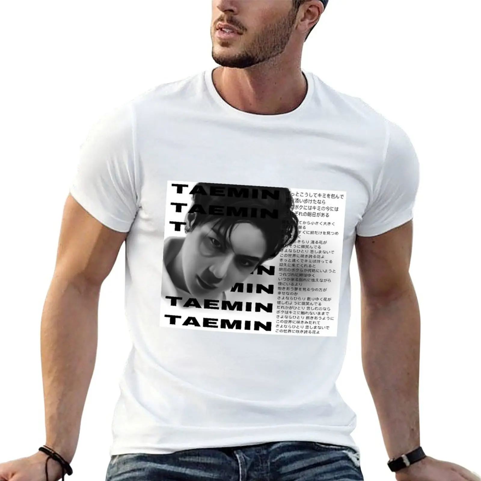 

TAEMIN SHINee black and white T-Shirt t shirts for man graphic vintage t shirts for man cotton soft T-Shirt