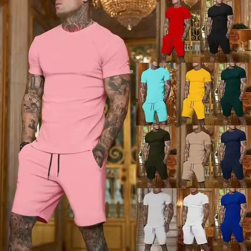 2025 Fashionable and casual summer outdoor sports suit men's breathable T-shirt shorts casual and fashionable two-piece set