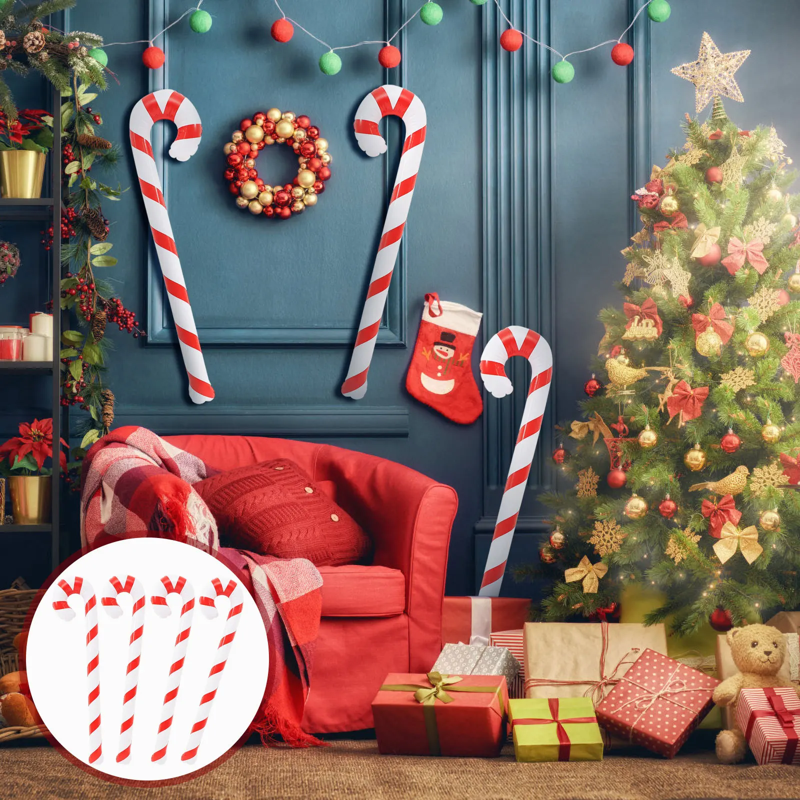 

4pcs Christmas Candy Canes Balloons Inflatable Pvc Xmas Party Props Festive Decorative Sticks For Holiday Kids Birthday