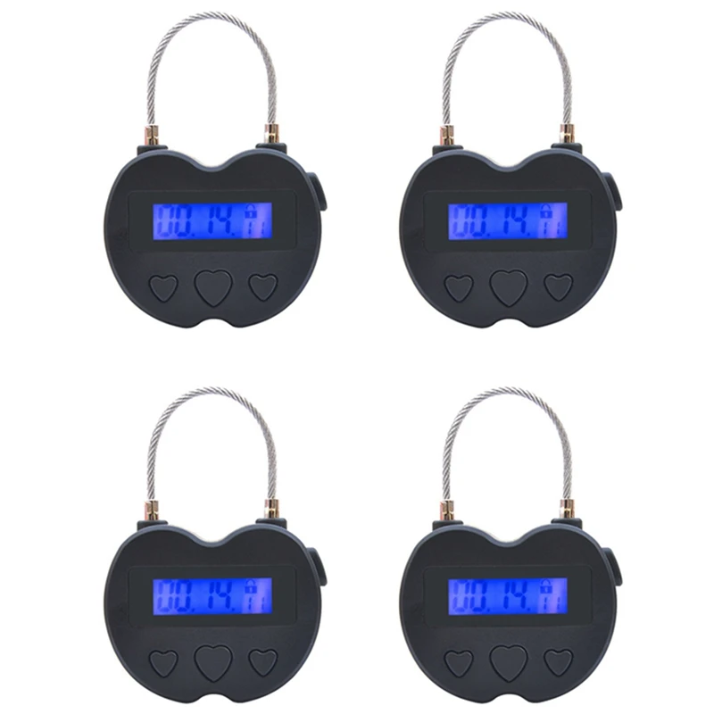 4X Smart Time Lock LCD Display Time Lock USB Rechargeable Temporary Timer Padlock Travel Electronic Timer Black