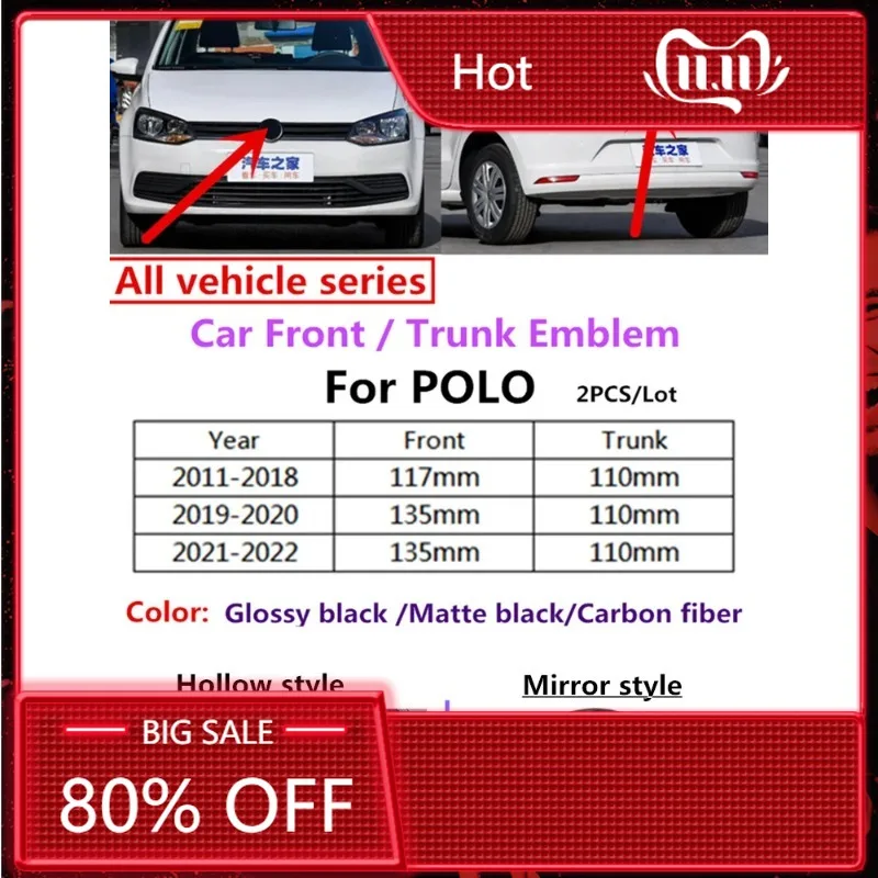 

Для VOLKSWAGEN VW 2026 Новый 2 шт. Автомобильный передний гриль, значок, наклейка, задняя эмблема, крышка, наклейка с логотипом для Polo 2011-2018 polo 2019-2