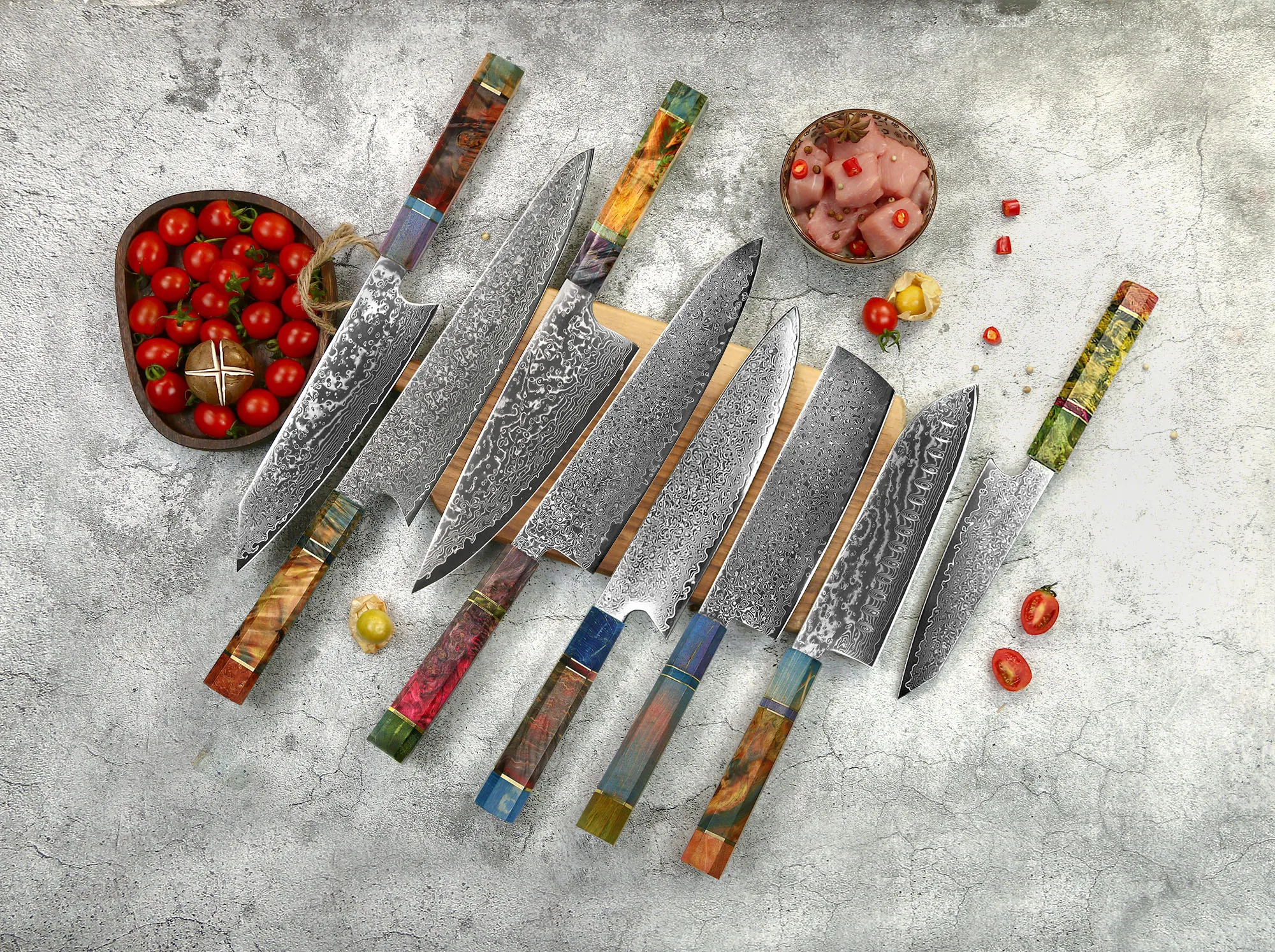 Chef Knife set 67-layer Damascus Steel Japanese Kitchen Knives Kiritsuke Meat Vegetable Slicer knife with Solidified wood handle