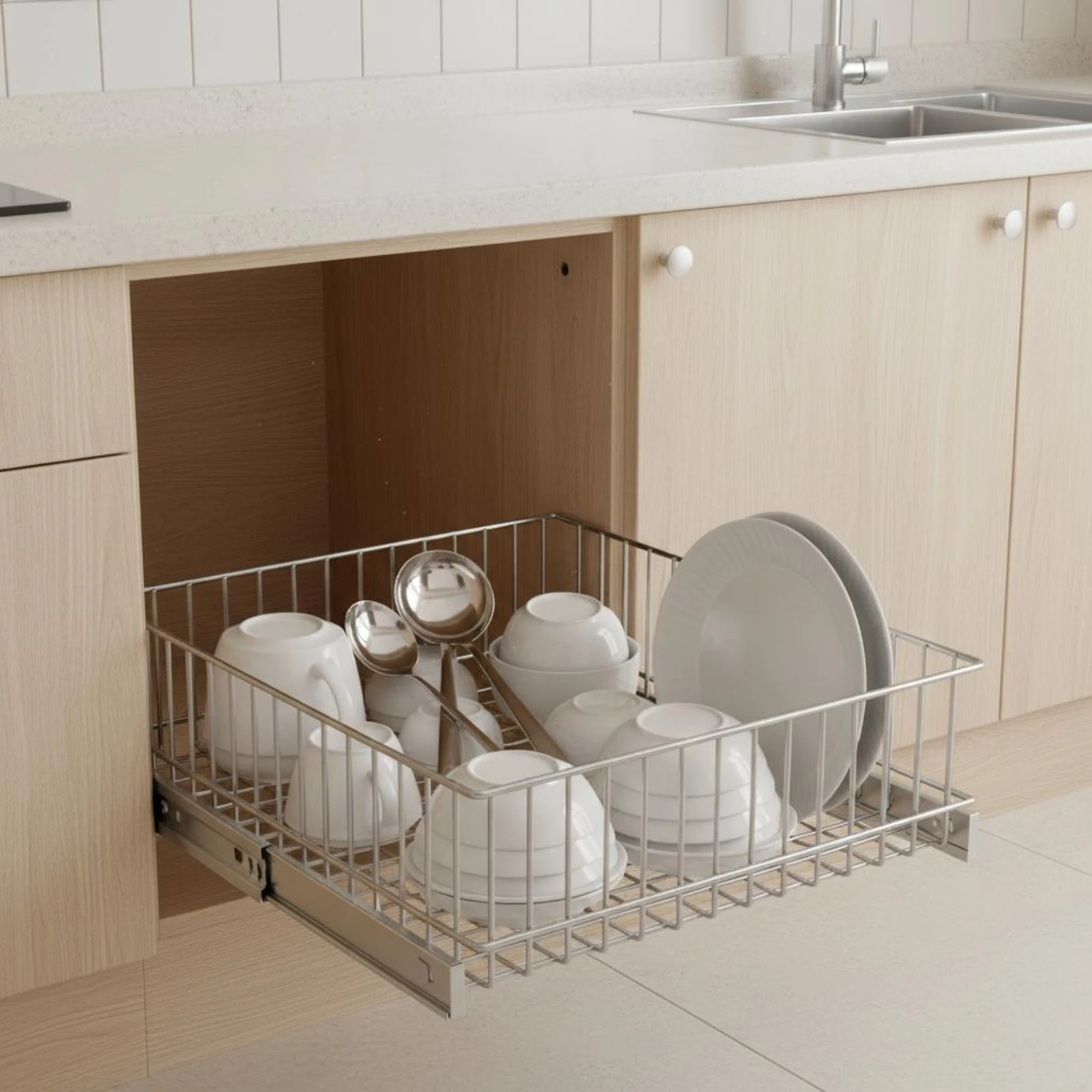 2 Pieces Cabinet Basket Track Quiet Closing Bottom Mount Drawer Slide Full Extension Drawer Slide Effortless Glide Hardware