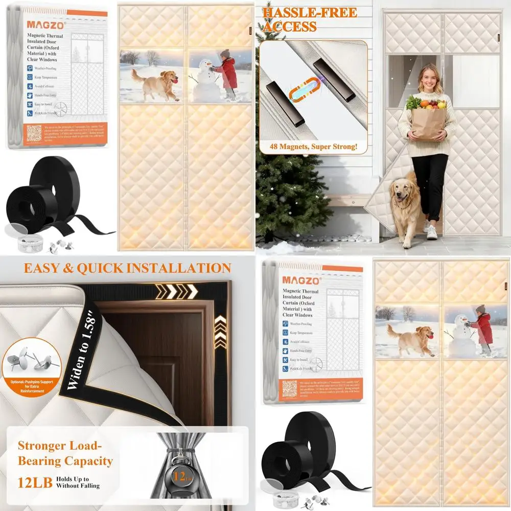 

Thermal Door Draft Stopper with Window, 38 x 82, Oxford & Cotton, Winter Insulation Curtain, Keep Cold Out, Strong Magnets, Beig