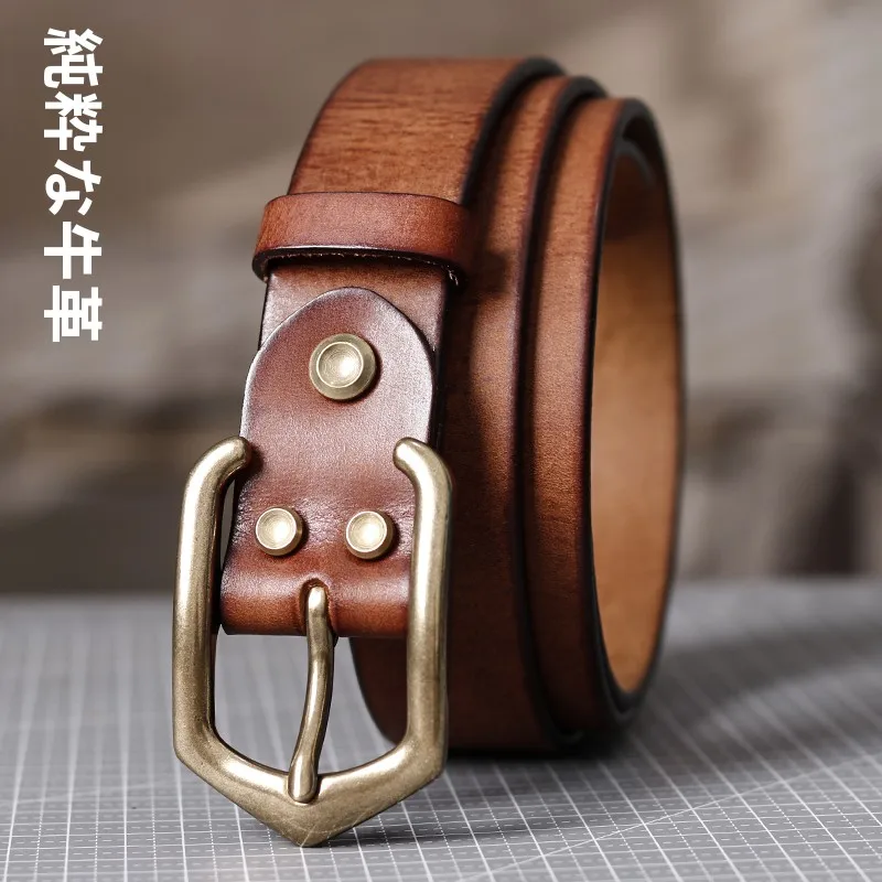 ヴィンテージ手作り純牛革ベルトメンズトップレイヤーベルトカジュアルオールマッチパンツベルトトレンディなソリッドカラーバックル